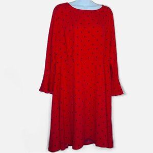 Old Navy Dress Babydoll Red W/ Black Polka Dot 3/4 Bell Sleeve Below Knee EUC XL